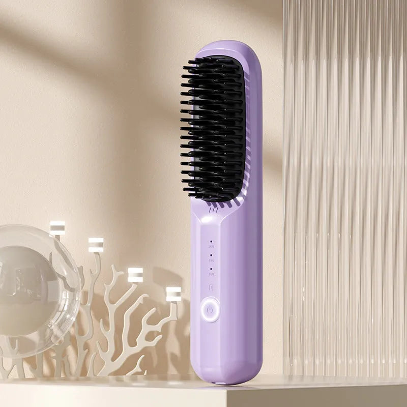 Wireless anion straightening comb in beige colour with ceramic plates and USB-C port