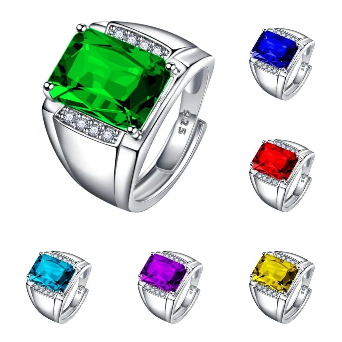 Adjustable open geometric ring with a coloured rhinestone on a copper band.