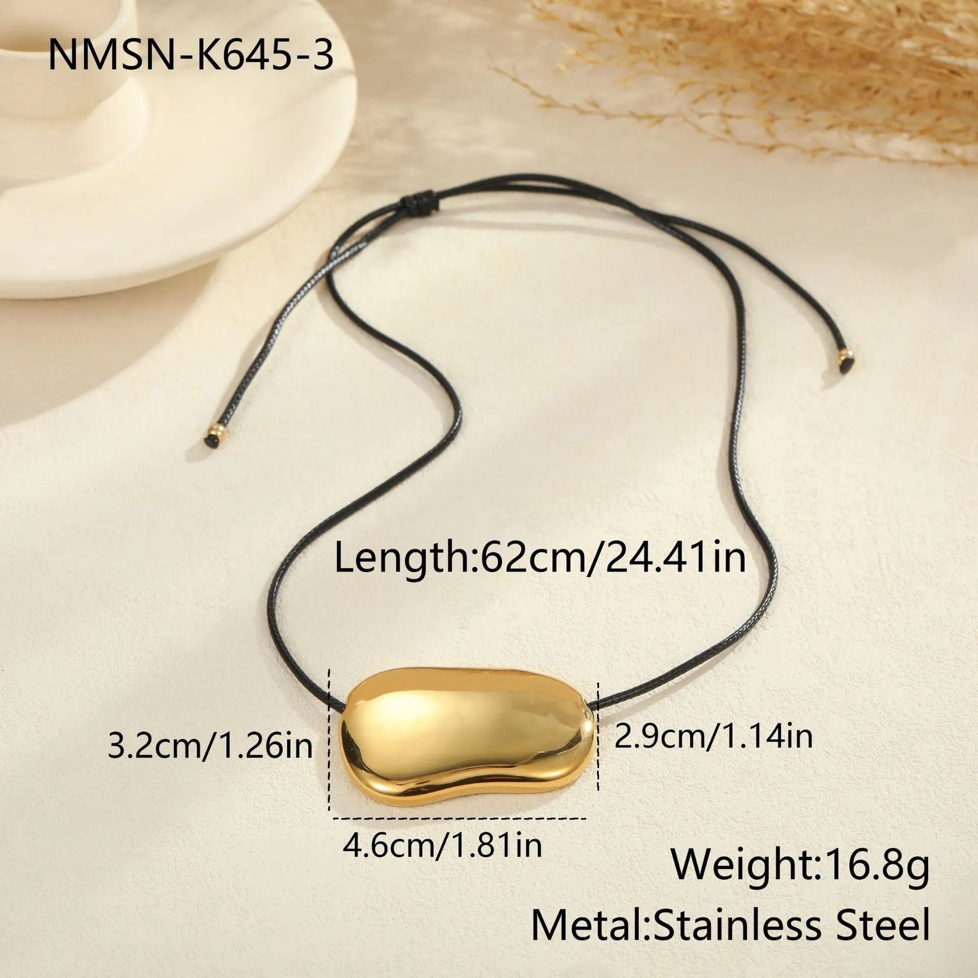 Titanium steel rope necklace with irregular geometric pendant on adjustable 41-50cm chain