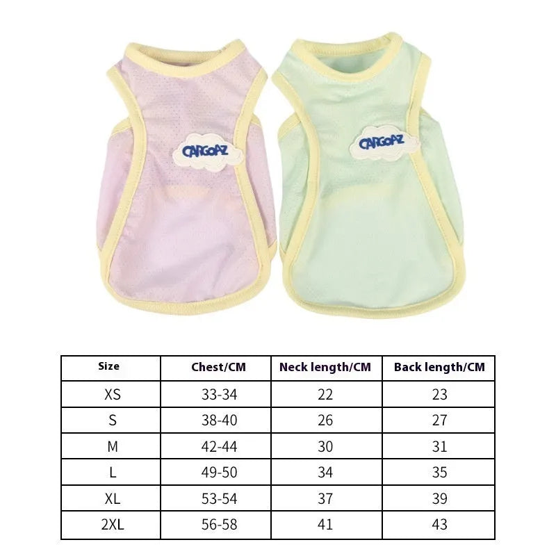 Lightweight polyester cat vest in sports style, available in grass green and taro purple colours