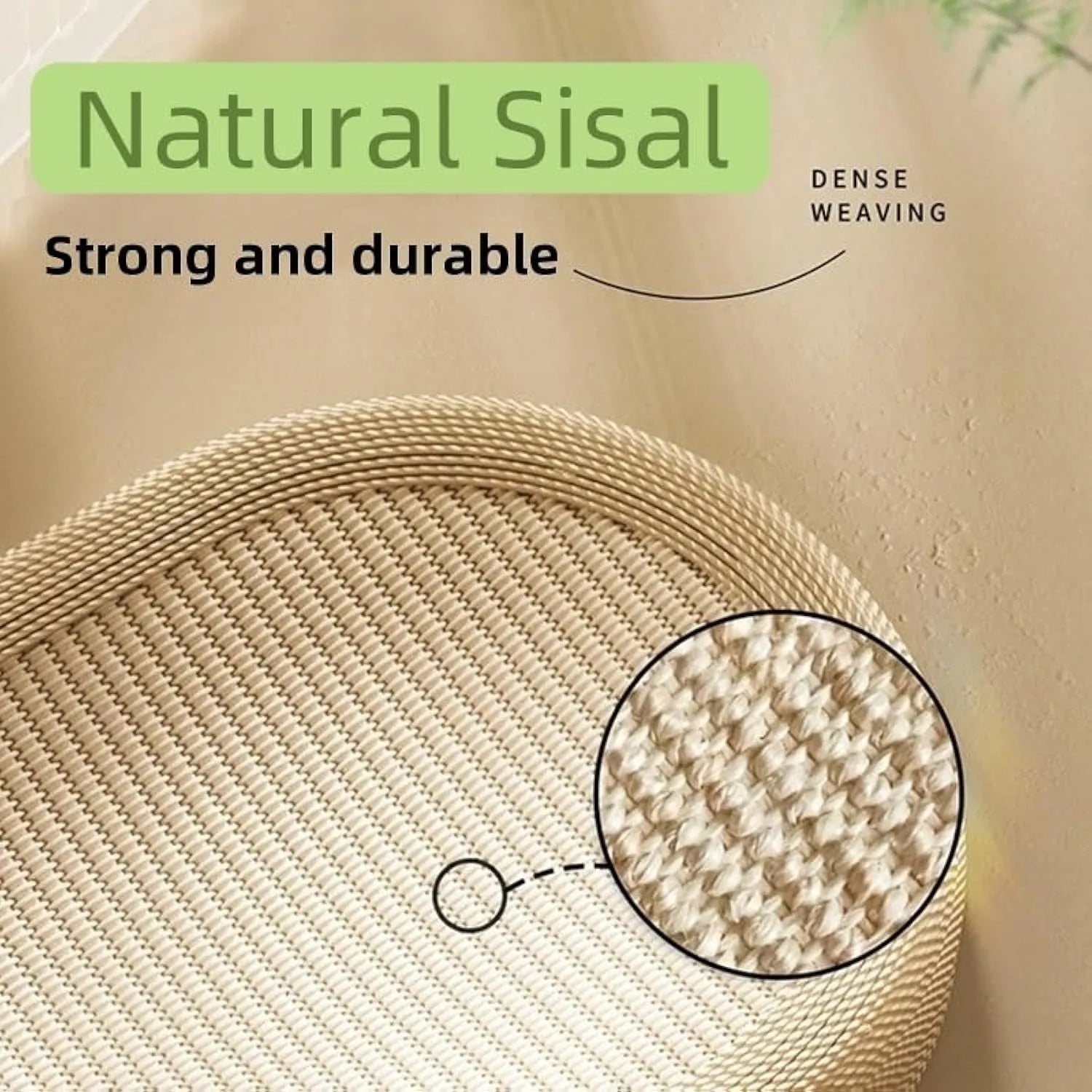 Large natural sisal cat scratching board with integrated lounging platform.