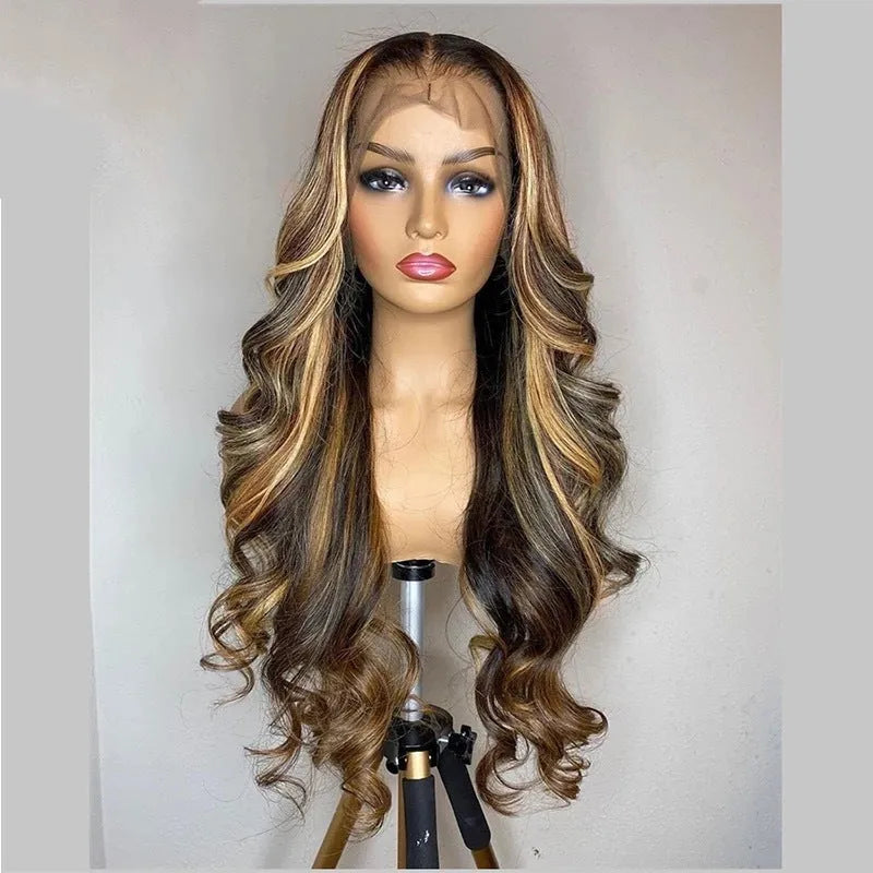 Front lace gradient colour wig with long curly hair and side bangs for face shape modification