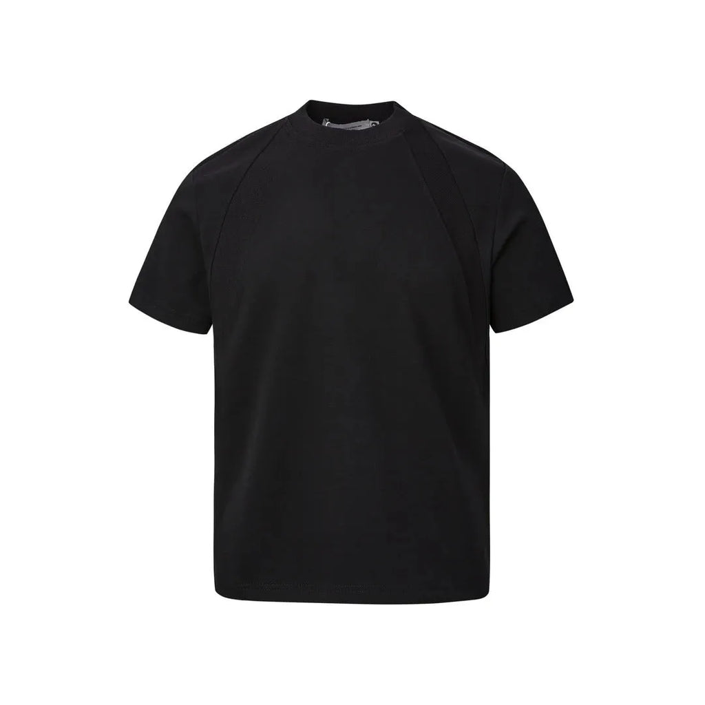 Short sleeve loose top with textured air layer stitching in grey.