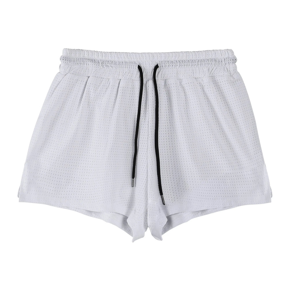 Men's black quick-drying nylon summer shorts with mid-waist design for sports and leisure wear