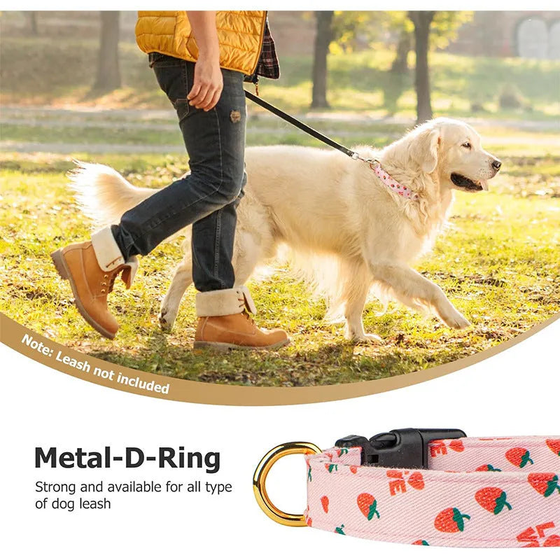 Adjustable polyester dog collar with floral pattern in multiple colours for traction