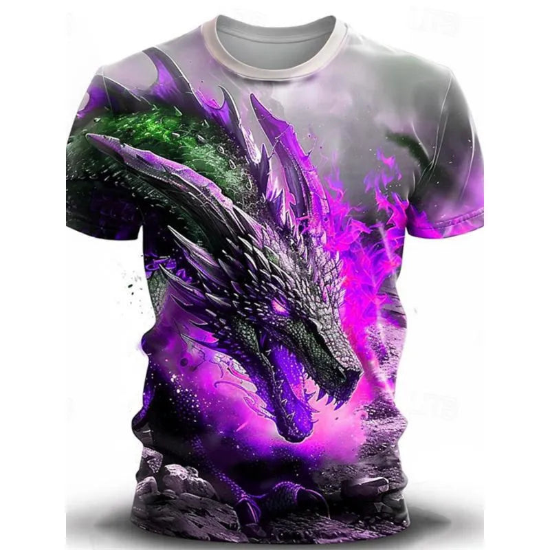 Men's black t-shirt with a detailed 3D wind dragon graphic print on the front.