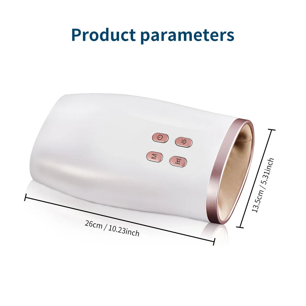 White portable hand massager with heat and air compression for hand pain relief, USB rechargeable design