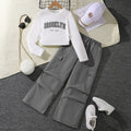 Girls' letter print long sleeve pullover sweater and wide leg pleated overalls set, cotton blend, five colours, 130-170cm