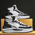 Men's black and white high-top platform board shoes made of artificial PU leather