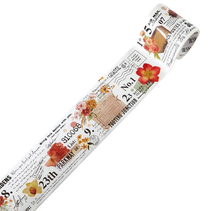 Roll of vintage style floral watercolour decorative tape on a Japanese paper base.