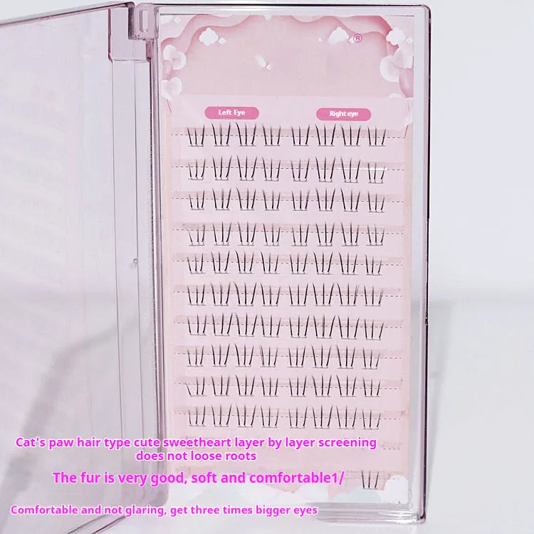 Kitten's paw shaped lower false eyelashes with 12 rows of graduated 4mm, 5mm, and 6mm long lashes.