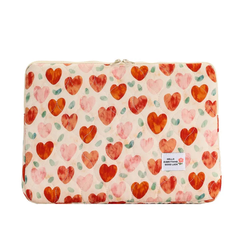 Floral print laptop bag for women in green flower pattern showing storage compartments and slim profile