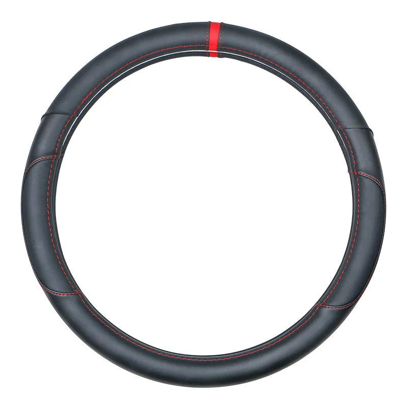 Four Seasons Universal Leather Steering Wheel Cover 38cm diameter black round profile
