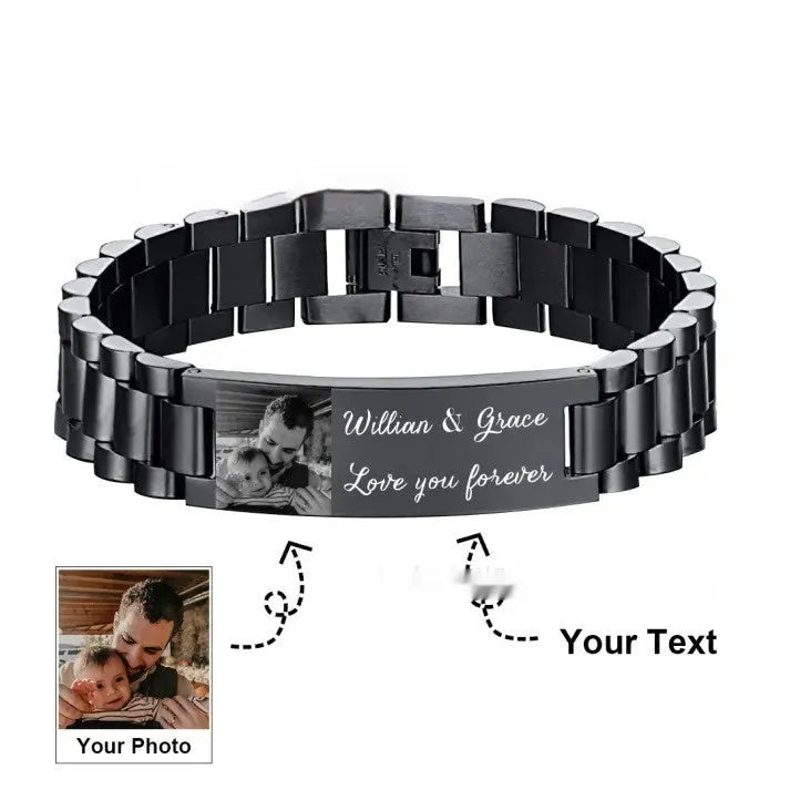 Titanium steel heart-shaped bracelet with electroplated lettering in black or grey options
