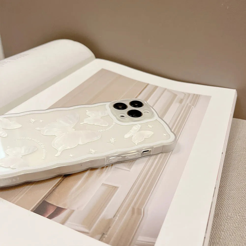 Transparent TPU phone case with painted white crystal butterfly for IPhone