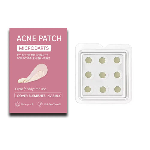 Box containing 9 mild formula acne patches for pimple and closed acne spot treatment.