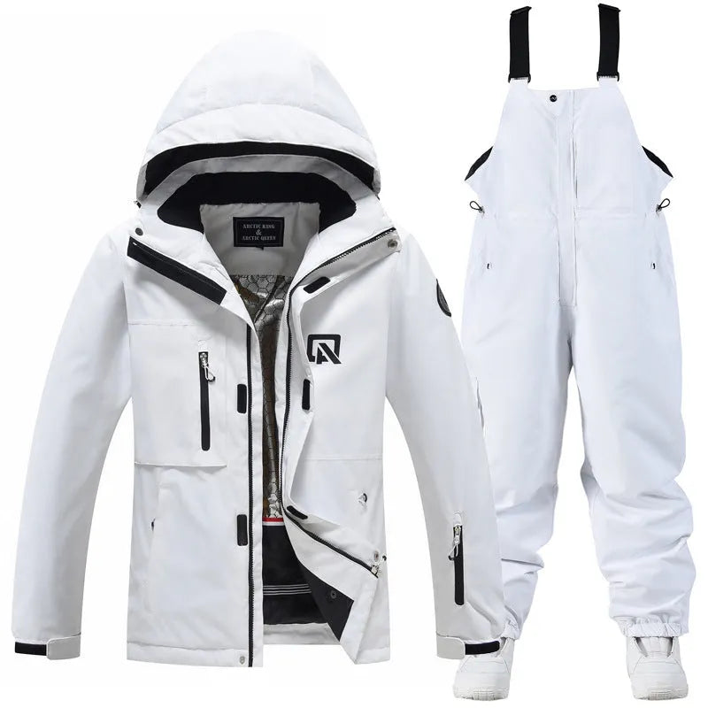 Men's and women's winter ski suit in blue and black colour combination for snow sports