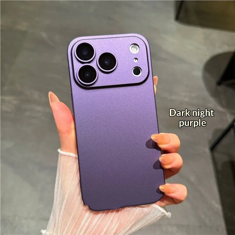Frosted PC hard shell phone case with built-in camera lens protector for iPhone