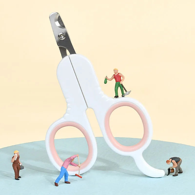 Grey and pink pet nail clippers with curved tip design for cats and small dogs