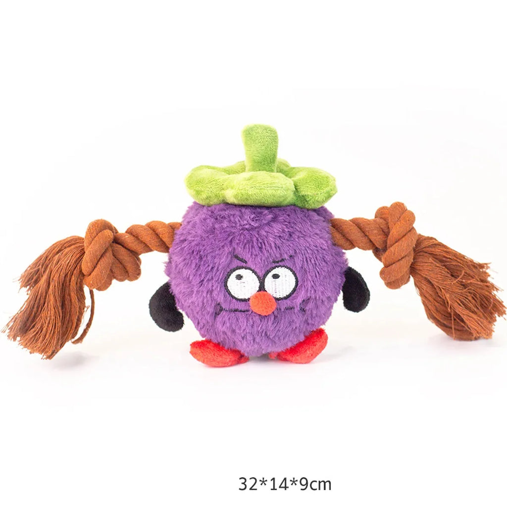 Green plush rope knot dog toy with molar tooth shape for tug-of-war games