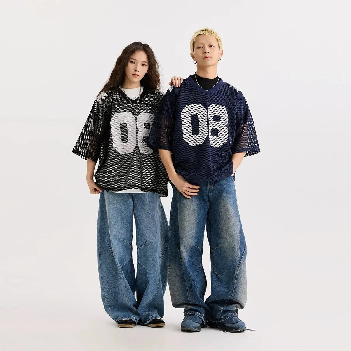 Half sleeve loose pullover shirt with letter pattern in black or navy blue colour