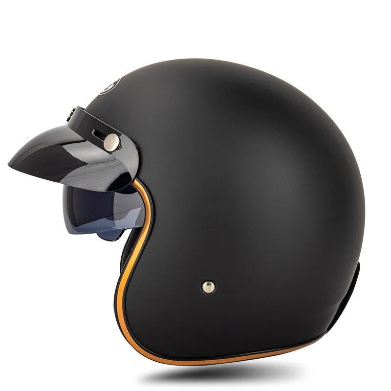 Retro-style half helmet for motorcycles on a plain background, shown in a bright yellow KT67 colour variant.