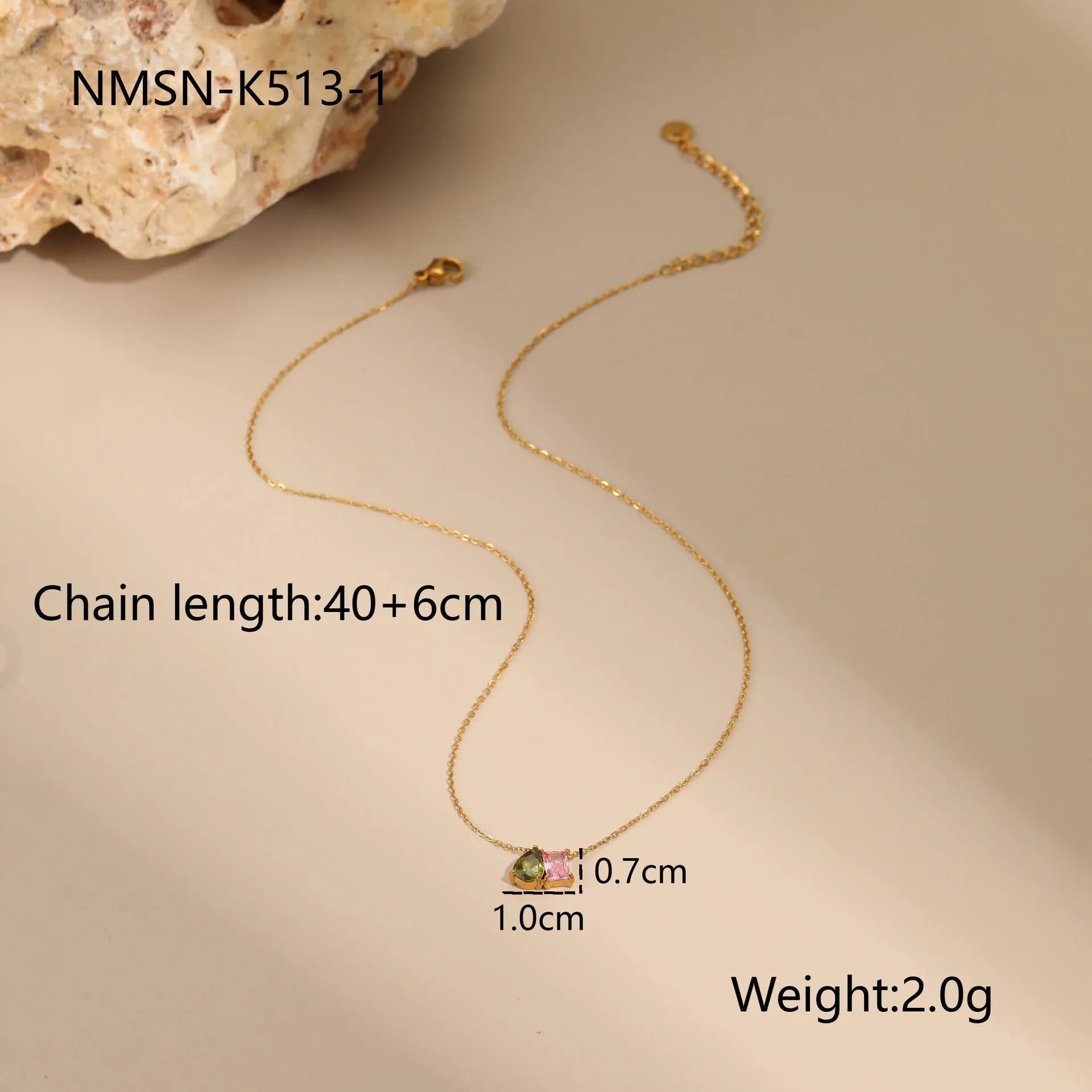 Gold plated geometric zircon jewellery set showing necklace, ring and earrings with stainless steel chain