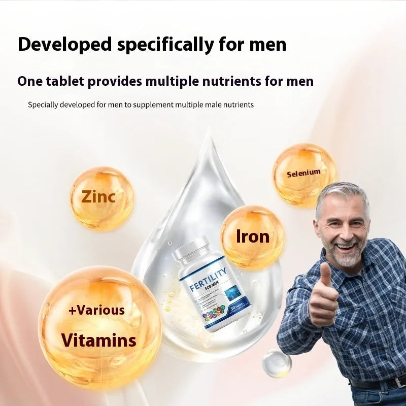 Bottle of 60 male fertility tablets with COMLEX vitamin mineral amino acids supplement