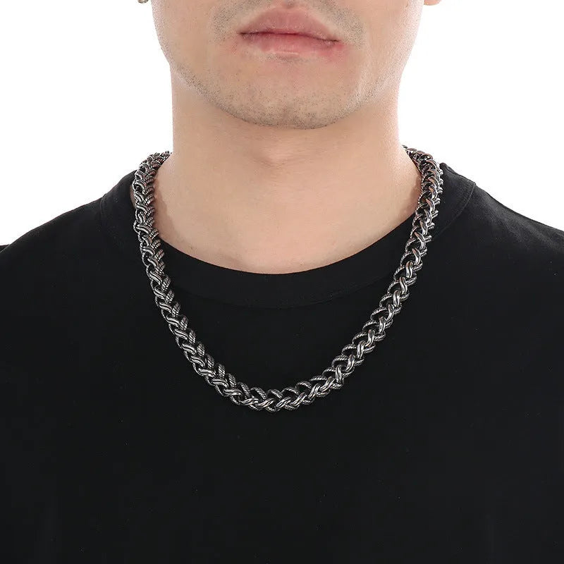 Men's titanium steel keel chain necklace with large hemp flowers chain in antique silver colour