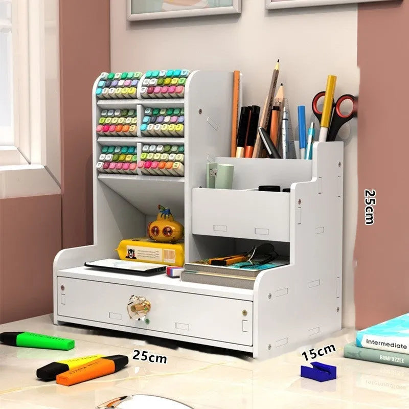 Plastic desk organiser pen holder storage box with multiple compartment grids