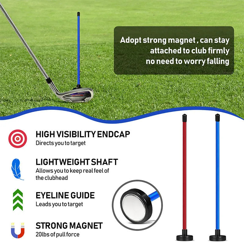 Magnetic baseball bar golf swing trainer in aluminium alloy construction showing blue and red colour options