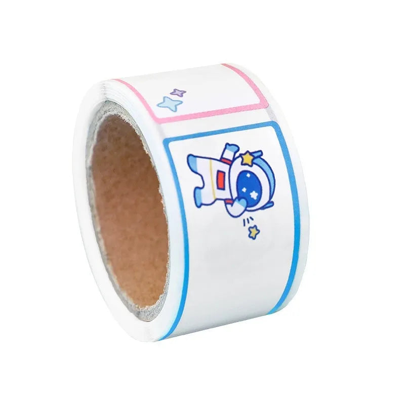 Cartoon tape name labels roll with dinosaur astronaut rabbit girl designs for student organisation