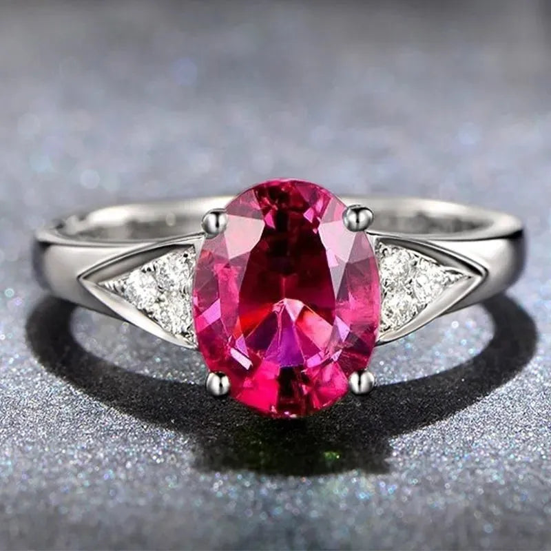 Women's court style zircon ring with natural gemstone inlay in heart, water drop or bell pattern