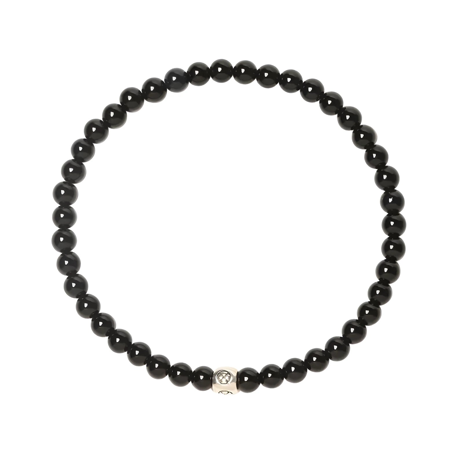 Unisex geometric agate bracelet with 4mm electroplated beads in obsidian black and blue san colours