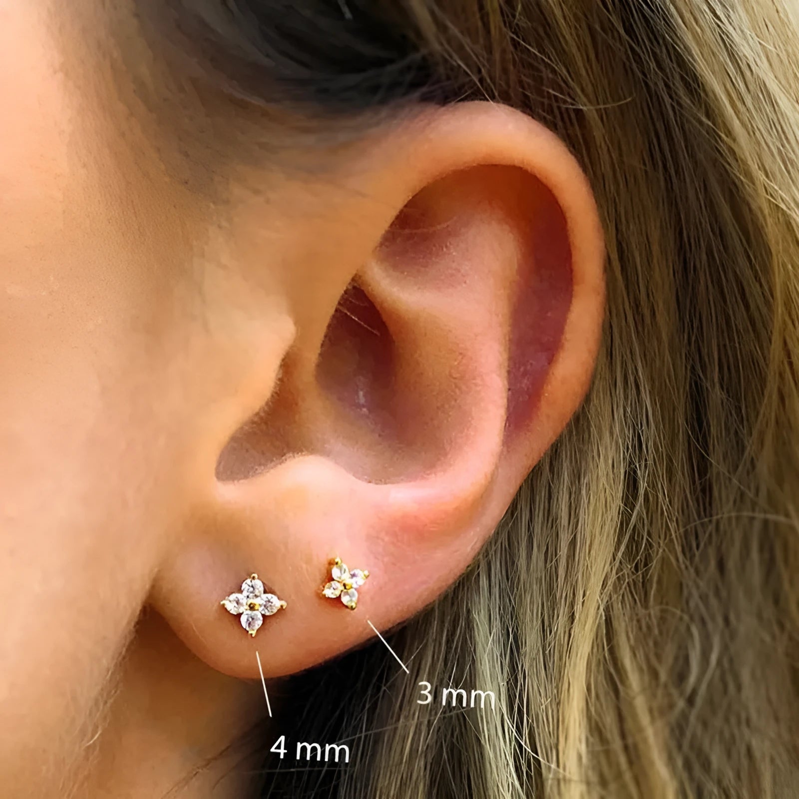 S925 sterling silver stud earrings with geometric crystal petal flowers in gold or platinum plating
