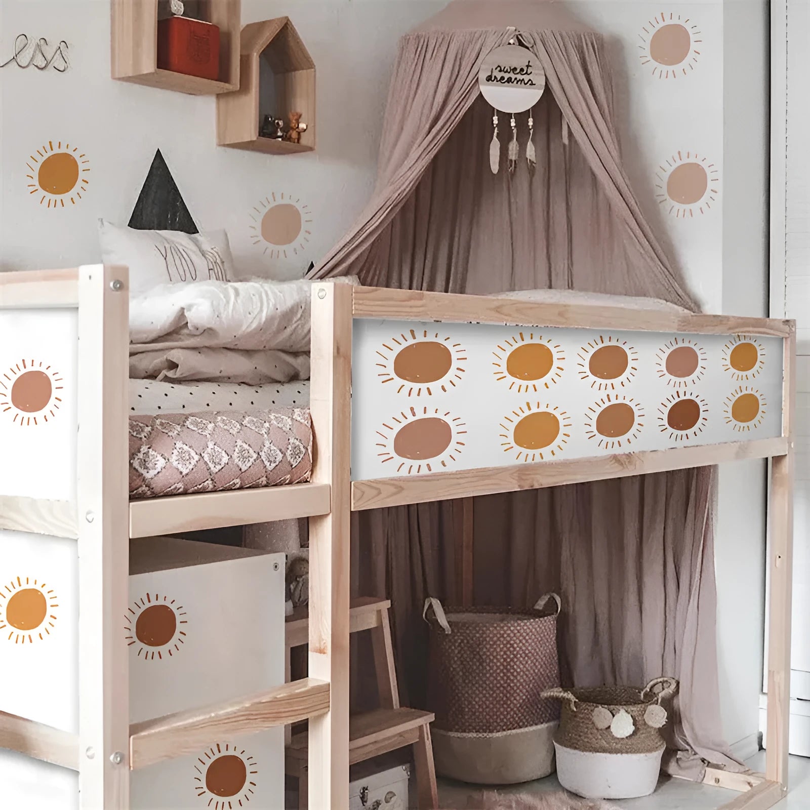 Cartoon sun plastic wall sticker set, three 29x20cm layouts, self-adhesive, for children's room decoration