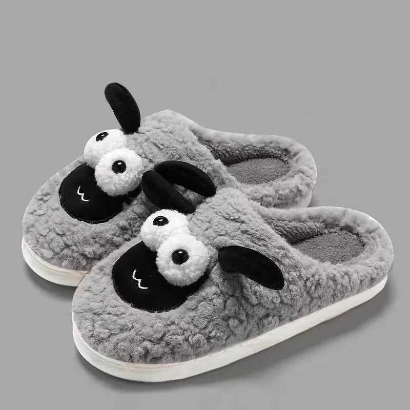 Brown suede slip-on slippers with thermal cotton lining and a light-coloured sewn PVC sole.