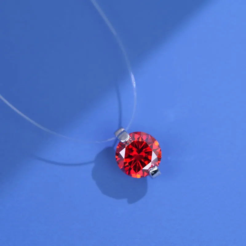 Women's S925 silver necklace with a floating moissanite plum blossom pendant on an invisible fishing line chain.