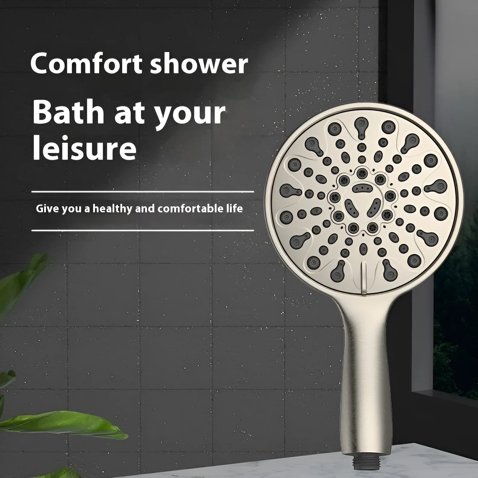 6-inch diameter handheld shower head with electroplated finish showing multiple spray nozzles