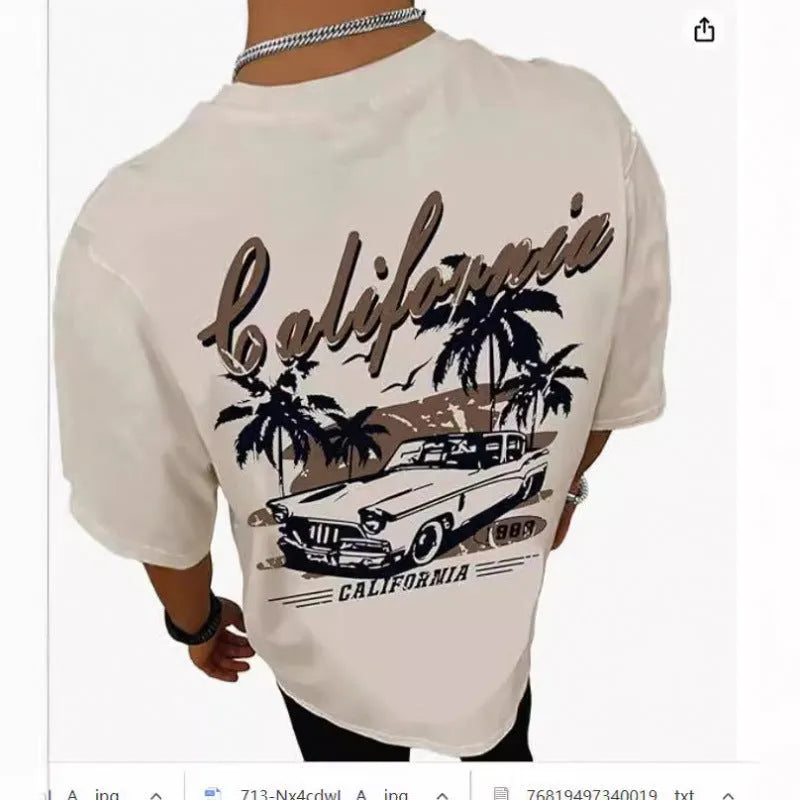 Men's printed streetwear short-sleeved sports t-shirt in polyester fabric with digital pattern
