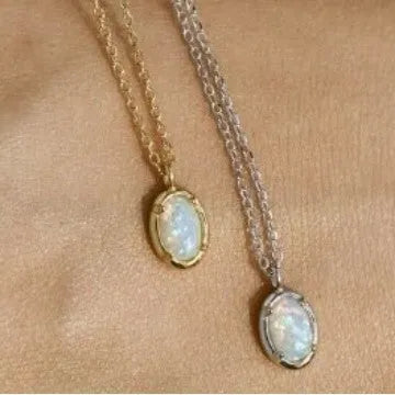 925 silver geometric oval pendant necklace with jelly opal in gold or white gold colour