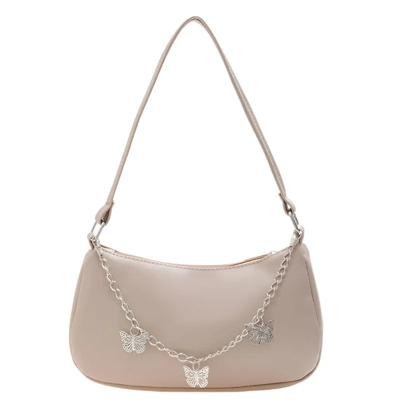 Butterfly chain underarm crossbody bag in horizontal square shape with three-dimensional pocket