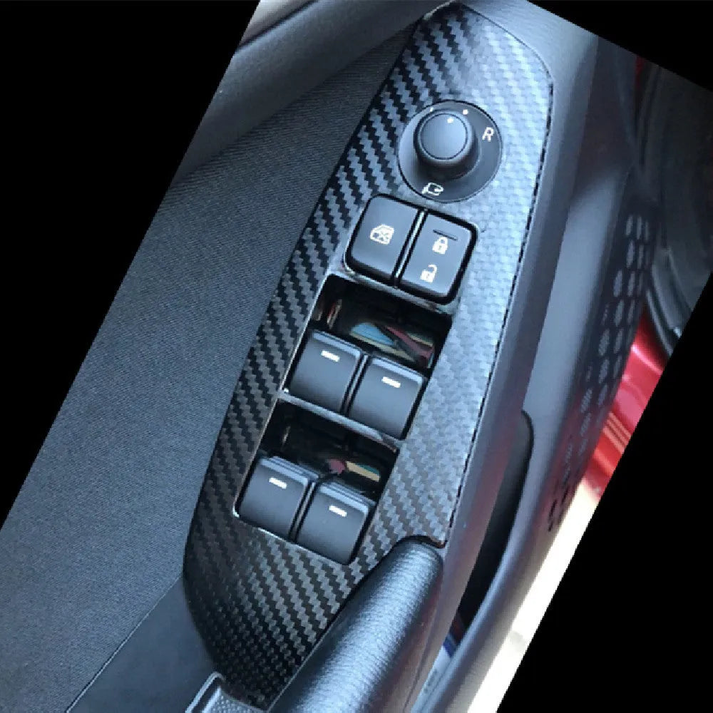 Four TPU protective films for 14-19 US/Canadian car dashboard door control panels in transparent and carbon fibre black