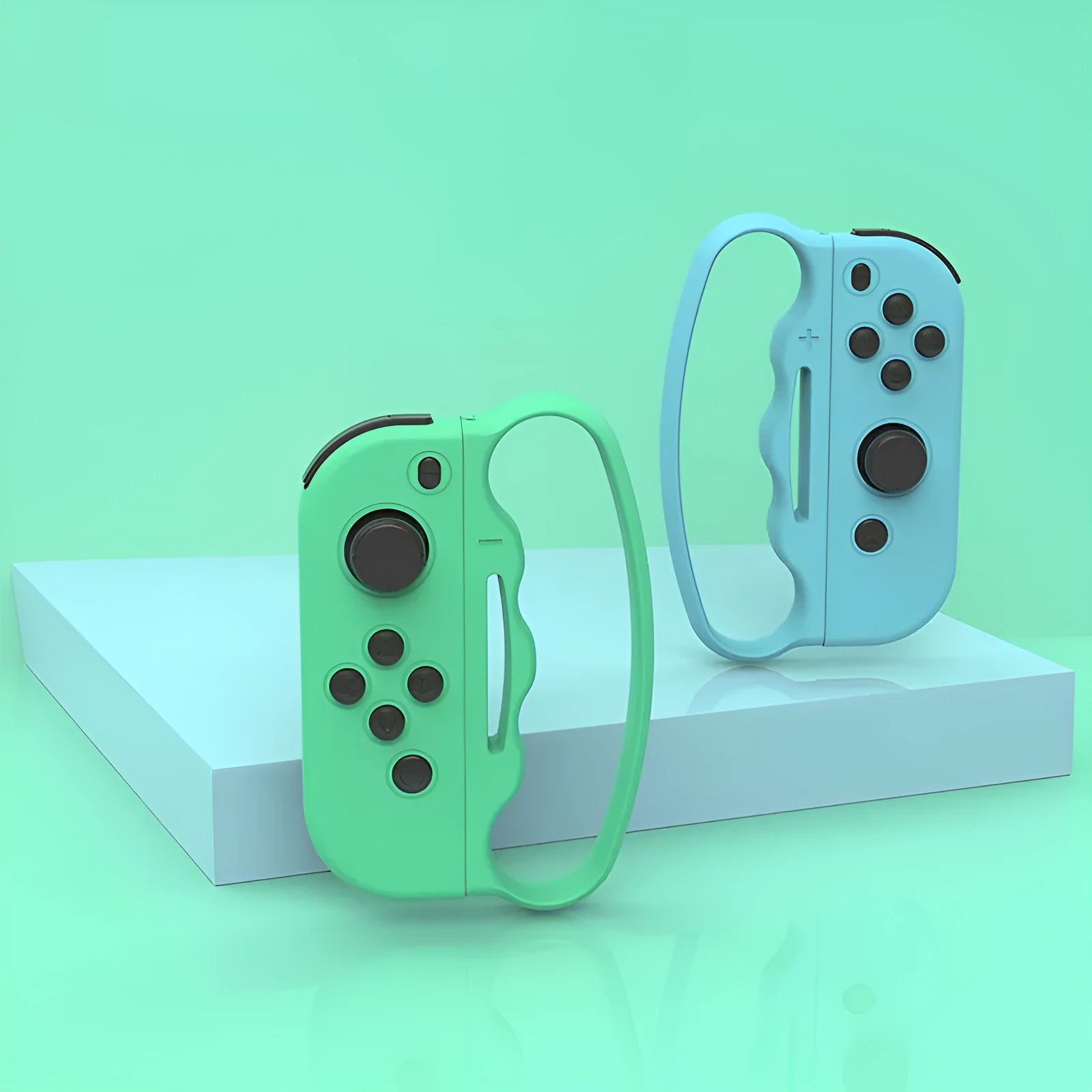 Nintendo Switch Joy-Con controller grip straps in black, blue green, and blue red colour options