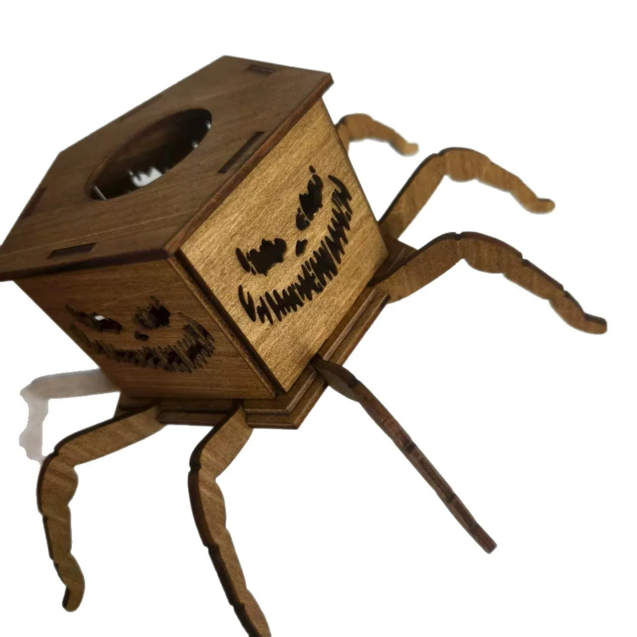 Wooden Halloween spider mini lantern candlestick decoration 21x8.5cm