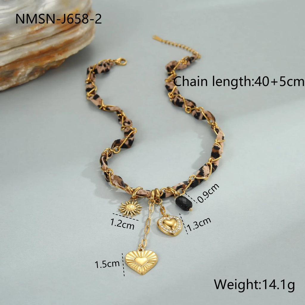 Stainless steel necklace with geometric leopard love pendant on adjustable 41-50cm chain