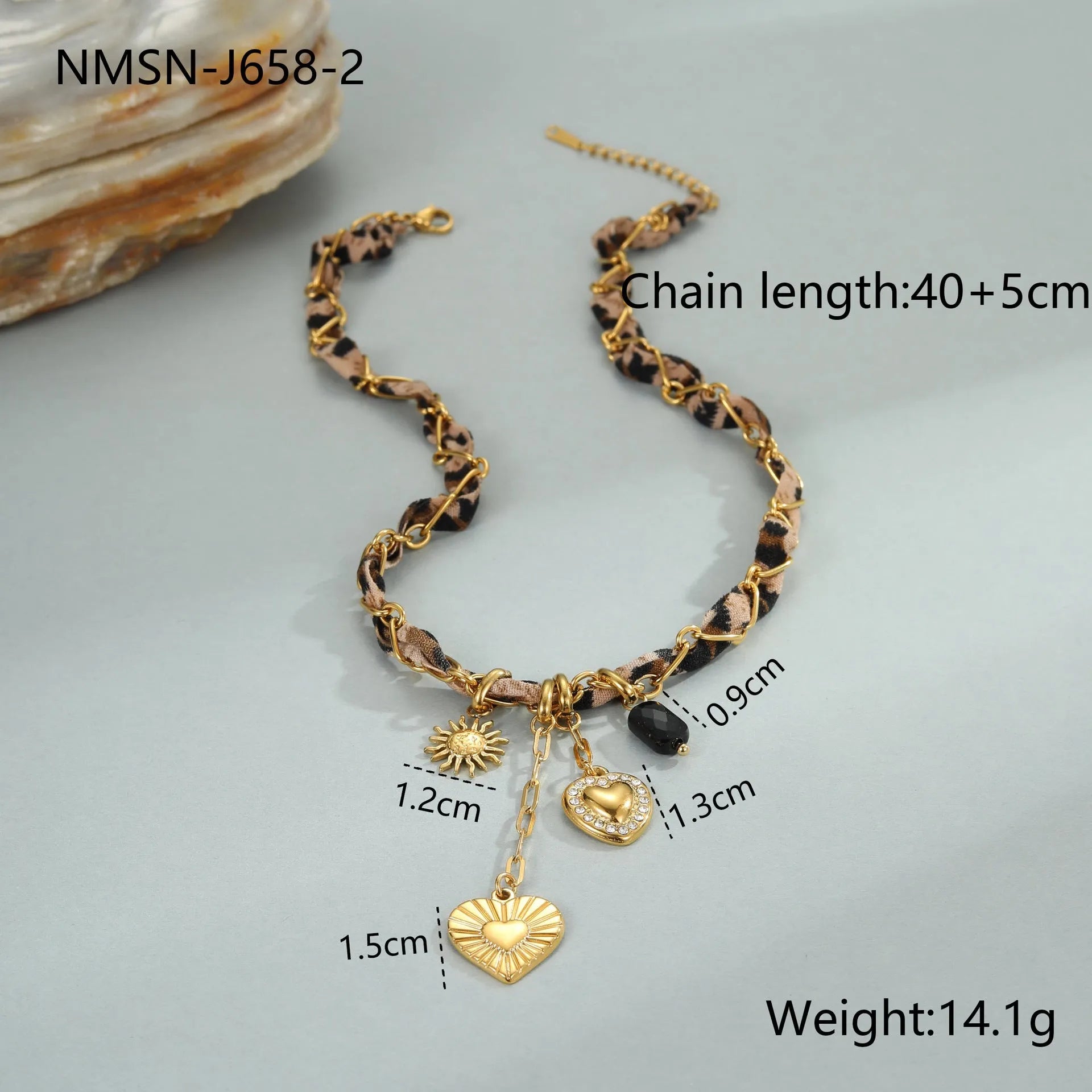 Stainless steel necklace with geometric leopard love pendant on adjustable 41-50cm chain