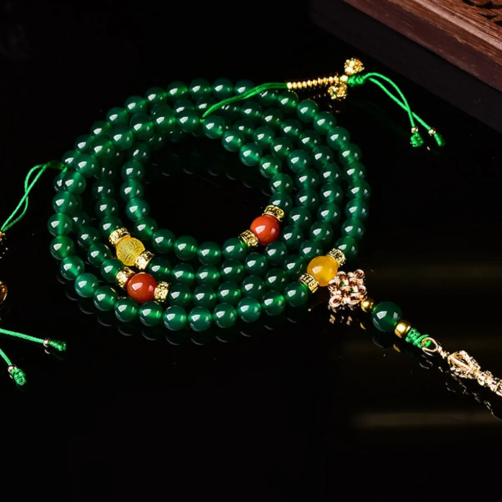 Brazil natural green agate multi-circle bracelet in 6mm, 8mm, or 10mm bead sizes.