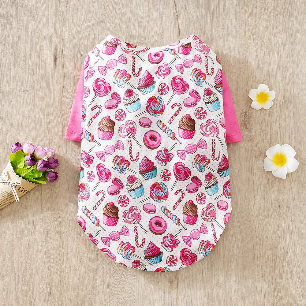 Full print polyester dog t-shirt for small pets in sizes S XXL with colour codes QZ030 QZ037