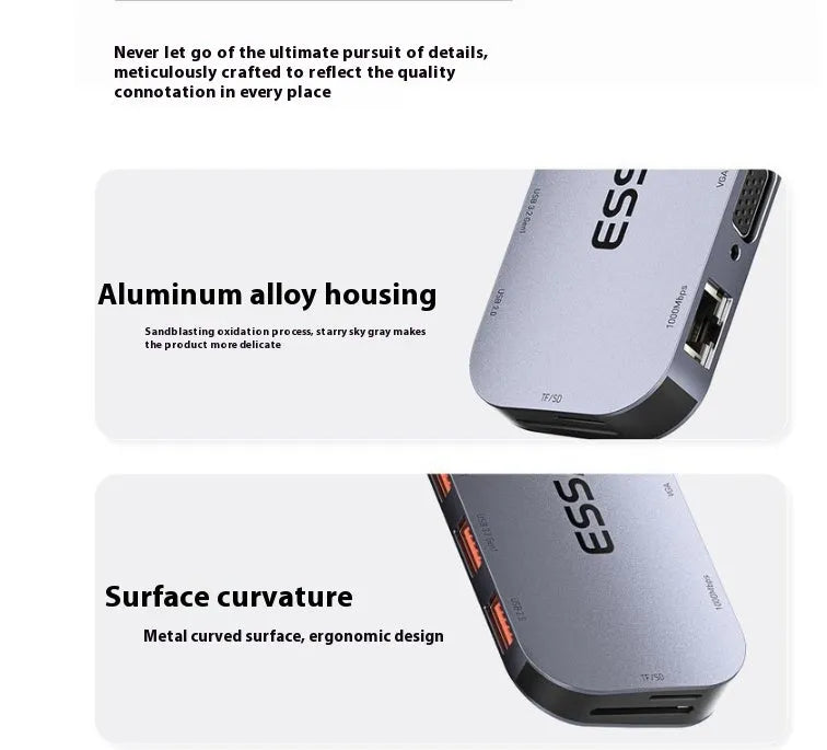 11-in-1 Type-C expansion hub with Gigabit Ethernet port and 20cm cable for laptop connectivity